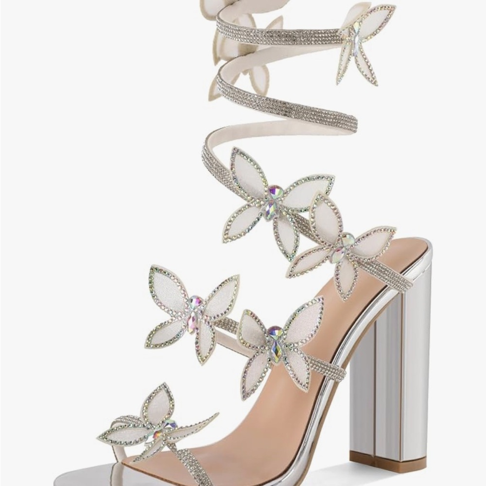 Elegant Silver Butterfly Women's Heels